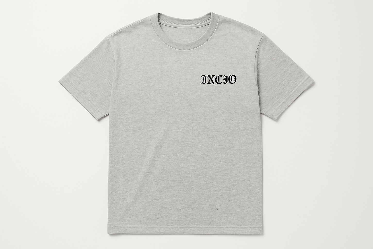 Light grey t-shirt with black INICIO logo - flat lay